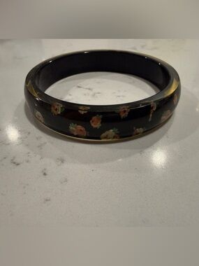 COACH Black Floral Resin Bangle Bracelet - Elegant Women's Jewelry